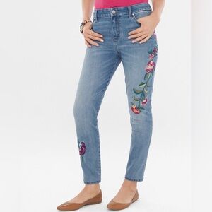 CHICO’S So Slimming Floral-Embroidered Girlfriend Ankle Jeans